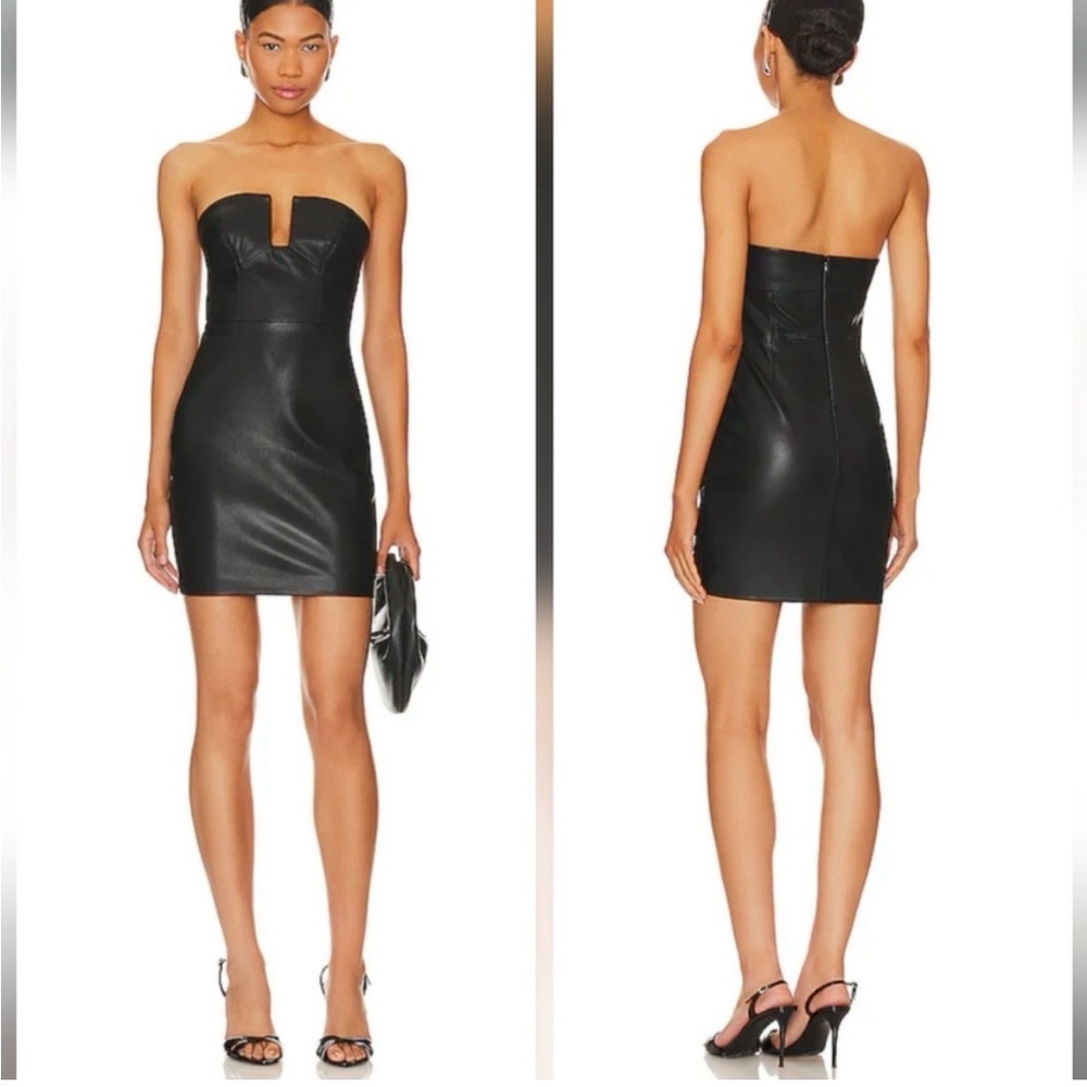 Susana Monaco Faux Leather U Wire Black Strapless Mini Dress Size XS NWT